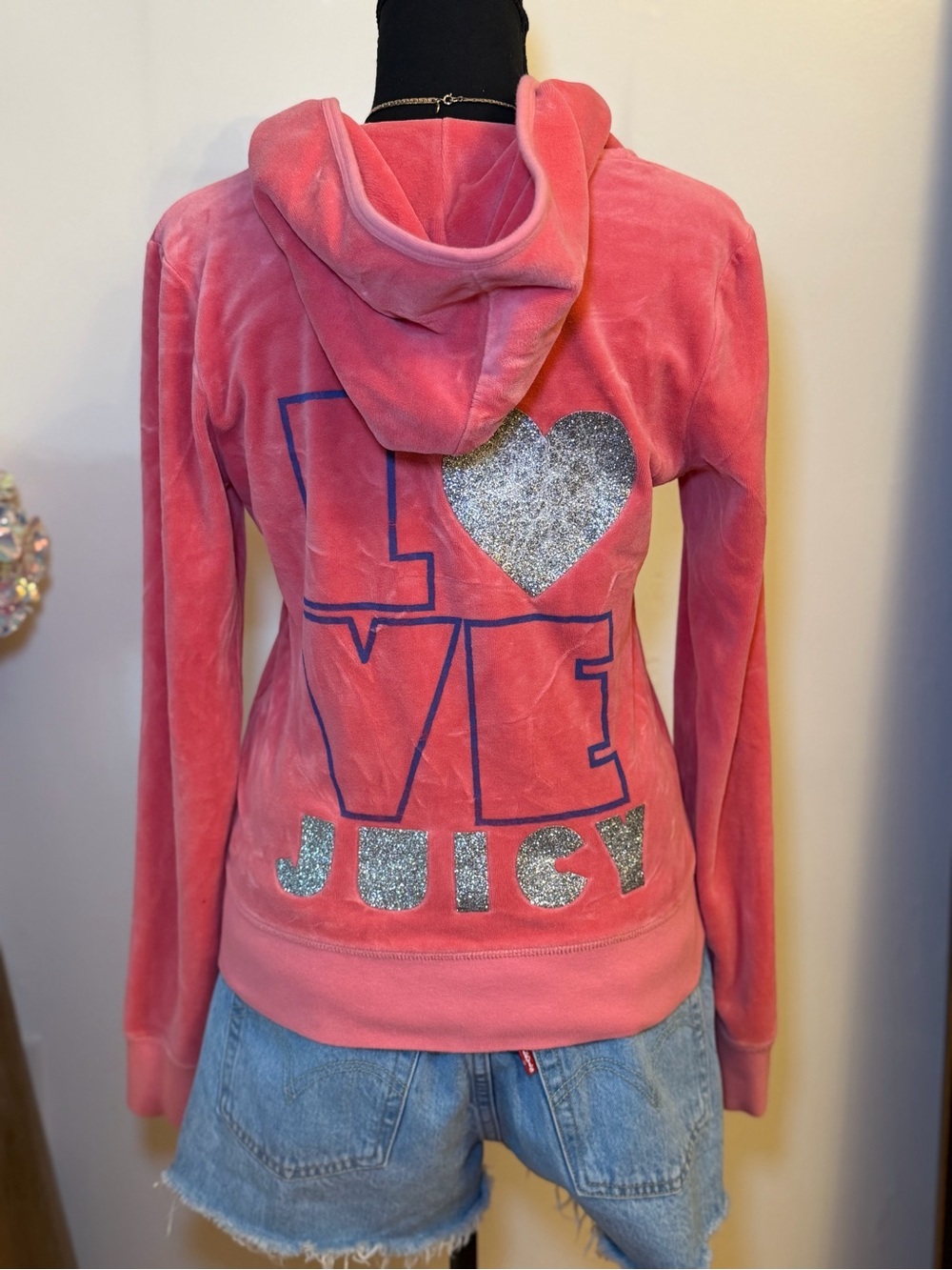 Juicy Couture Pink Velour 'LOVE' zip up Hoodie Sweatshirt